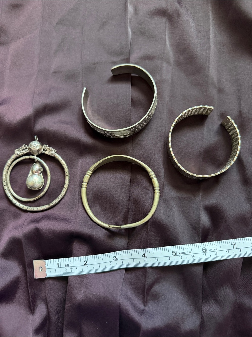 4 Chinese Classic Silver-Tone Women's Bracelet Set